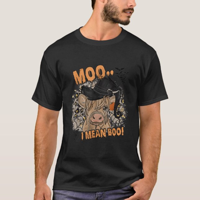 Ghost Cow Moo I Mean Boo Pumpkin Moon Halloween T-Shirt (Front)