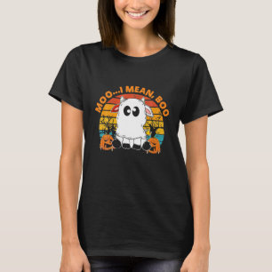 Ghost Cow Moo I Mean Boo Pumpkin Moon Halloween T-Shirt