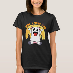 Ghost Cow Moo I Mean Boo Pumpkin Moon Halloween T-Shirt