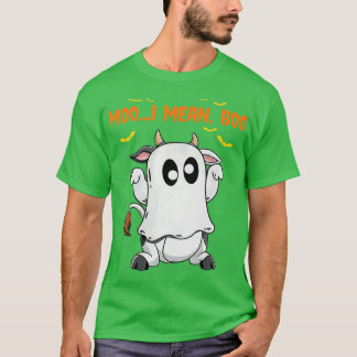 Ghost Cow Moo I Mean Boo Pumpkin Moon Halloween  - T-Shirt