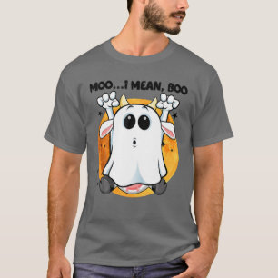 Ghost Cow Moo I Mean Boo Pumpkin Moon Halloween T-Shirt