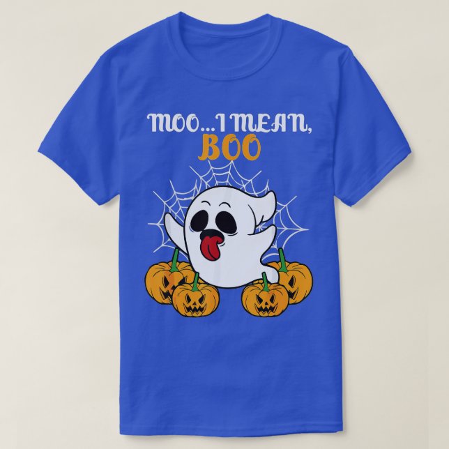 Ghost Cow Moo I Mean Boo Pumpkin Moon Halloween  - T-Shirt (Design Front)