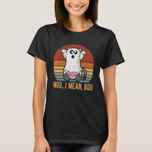 Ghost Cow Moo I Mean Boo Pumpkin Moon Halloween Vi T-Shirt