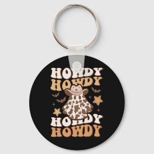 Ghost Cowboy Hat Bats Rodeo Western Halloween  Keychain