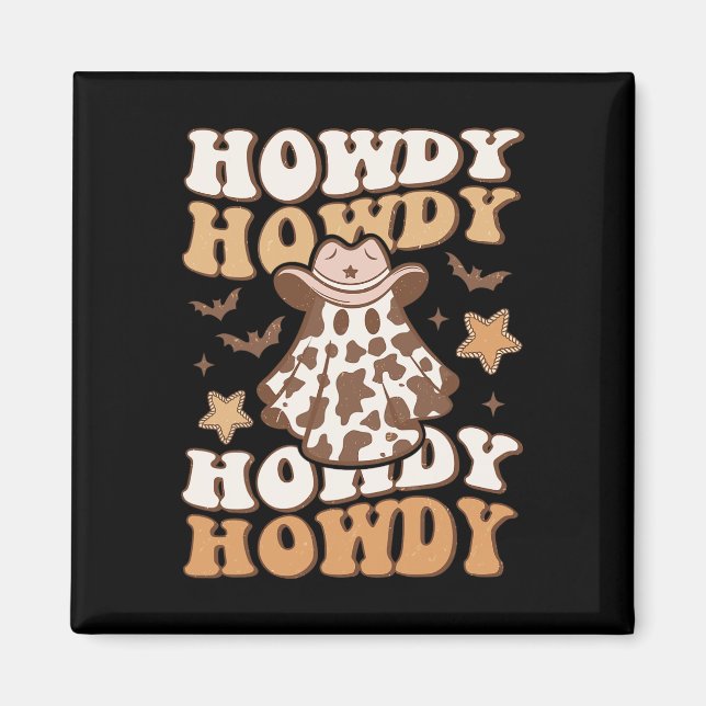 Ghost Cowboy Hat Bats Rodeo Western Halloween  Magnet (Front)
