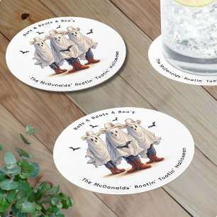 Ghost Cowboy Western Theme Spooky Halloween Party Round Paper Coaster