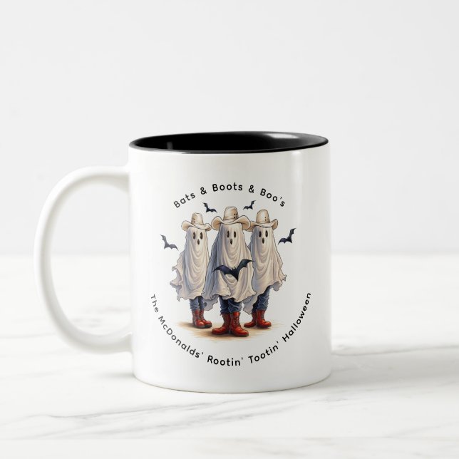 Ghost Cowboy Western Theme Spooky Halloween Party Two-Tone Coffee Mug (Left)