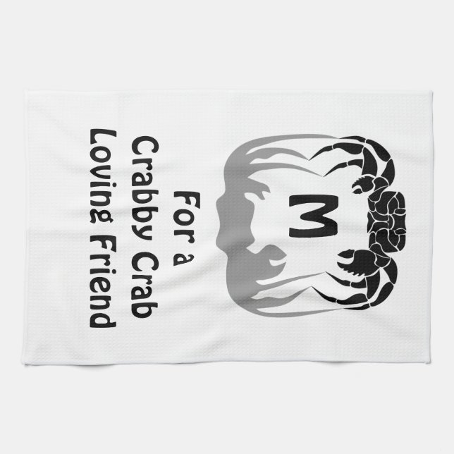 Ghost Crab Silhouette Casting a Shadow Monogram Kitchen Towel (Horizontal)