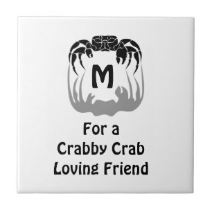 Ghost Crab Silhouette Casting a Shadow Monogram Tile