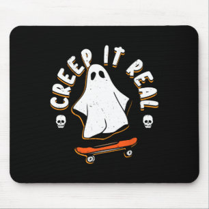 Ghost Creep It Real Skateboarding Funny Halloween Mouse Pad
