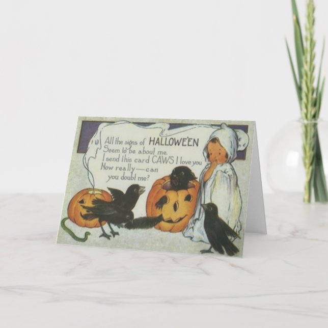 Ghost Crow Jack O Lantern Pumpkin Black Cat Card (Front)