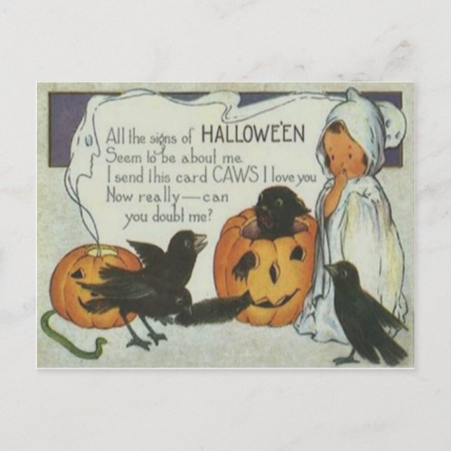 Ghost Crow Jack O Lantern Pumpkin Black Cat Postcard (Front)