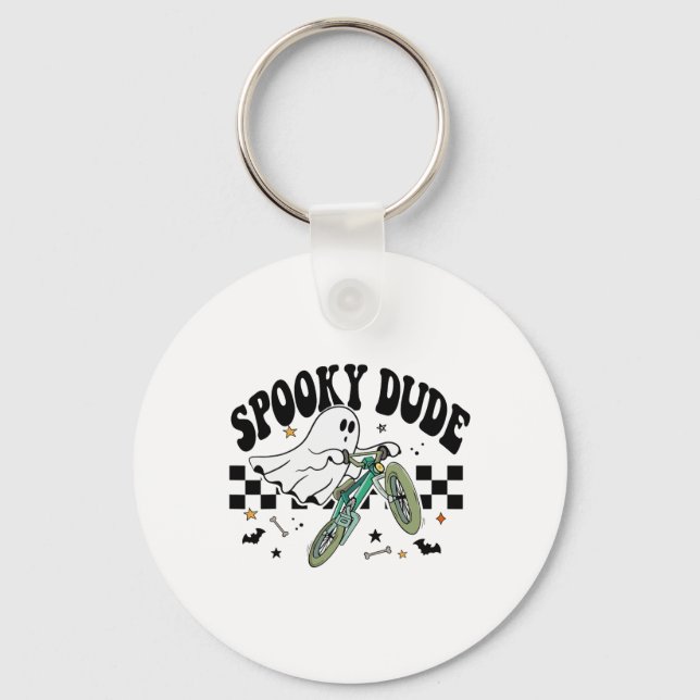 Ghost Cycling Bicycle Bike Retro Halloween Party C Keychain (Front)