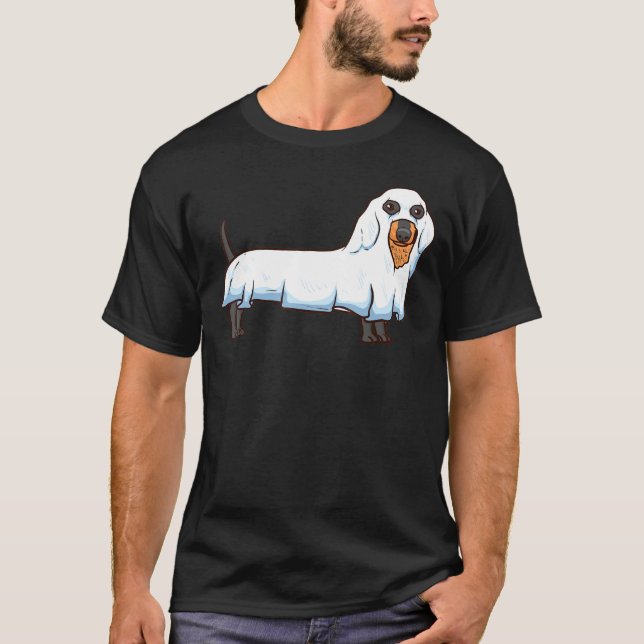 Ghost Dachshund Spooky Dog Wiener Halloween Costum T-Shirt (Front)