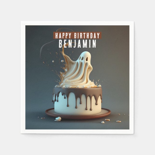 Ghost Dark and White Chocolate Birthday Cake -  Napkin (Front)