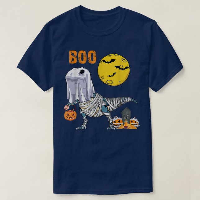 Ghost Dinosaur Mummy Funny Boo Halloween Boys Kids T-Shirt (Design Front)