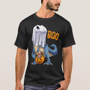 Ghost Dinosaur Rex Boo Halloween Boys Men Pumpkin T-Shirt