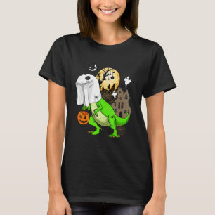 Ghost Dinosaur Skeleton Boo Halloween Boys Kid Pu T-Shirt