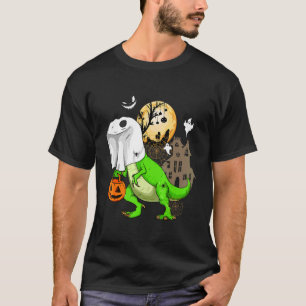 Ghost Dinosaur Skeleton Boo Halloween Boys Kid Pu T-Shirt