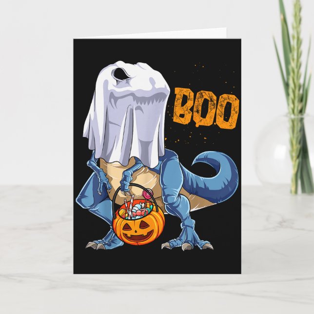 Ghost Dinosaur T Rex Funny Boo Halloween Boys Men  Card (Front)