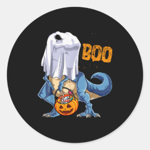 Ghost Dinosaur T Rex Funny Boo Halloween Boys Men  Classic Round Sticker