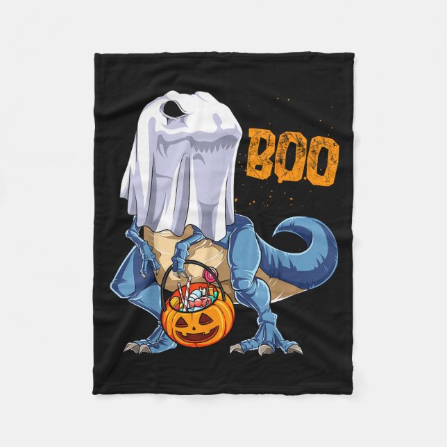 Ghost Dinosaur T Rex Funny Boo Halloween Boys Men  Fleece Blanket (Front)
