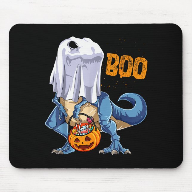 Ghost Dinosaur T Rex Funny Boo Halloween Boys Men  Mouse Pad (Front)