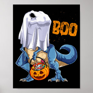 Ghost Dinosaur T Rex Funny Boo Halloween Boys Men  Poster