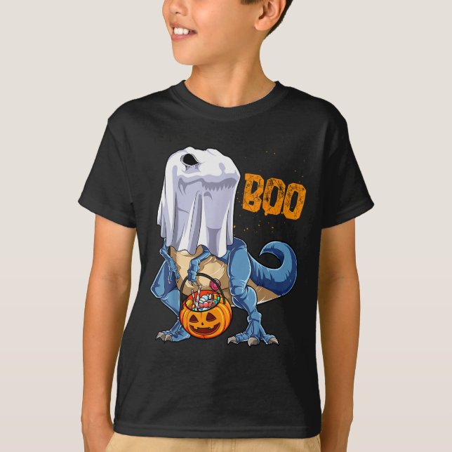 Ghost Dinosaur T Rex Funny Boo Halloween Boys Men  T-Shirt (Front)