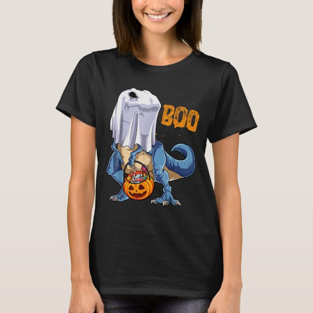 Ghost Dinosaur T Rex Funny Boo Halloween Boys Men  T-Shirt (Front)