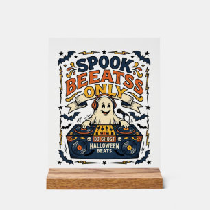 Ghost DJ Spooky Beats Vintage Engraving Halloween Acrylic Sign