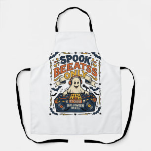 Ghost DJ Spooky Beats Vintage Engraving Halloween Apron
