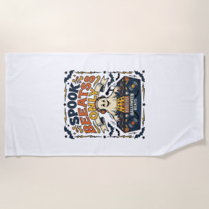 Ghost DJ Spooky Beats Vintage Engraving Halloween  Beach Towel