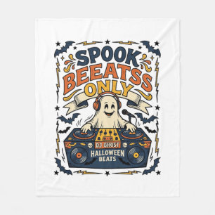 Ghost DJ Spooky Beats Vintage Engraving Halloween Fleece Blanket