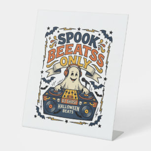 Ghost DJ Spooky Beats Vintage Engraving Halloween Pedestal Sign