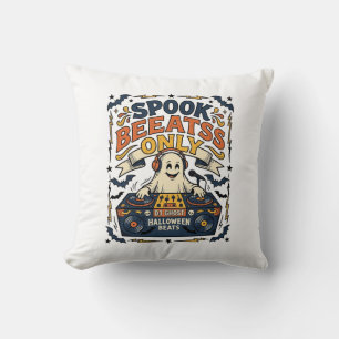Ghost DJ Spooky Beats Vintage Engraving Halloween Throw Pillow