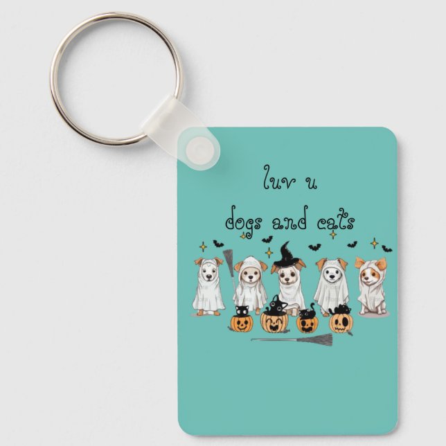 Ghost Dog Black Cat Pumpkin Halloween  Keychain (Front)