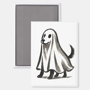 Ghost Dog in Costume – Halloween Ink Style on Magnet