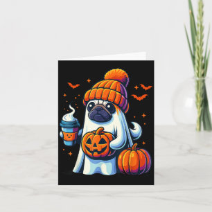 Ghost Dog Pumpkin Drinks Beanie Fall Halloween Card