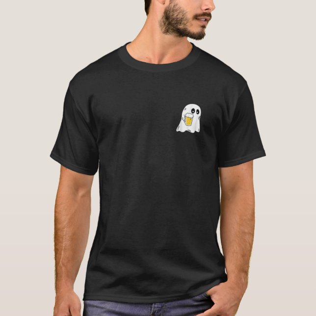 Ghost Drinking Beer Funny Halloween Costume Beer L T-Shirt (Front)