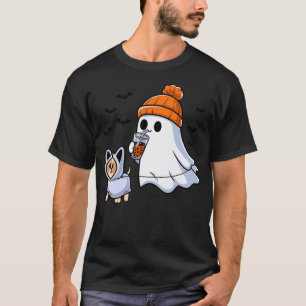 Ghost Drinking Bubble Tea Dog Halloween Costume Me T-Shirt