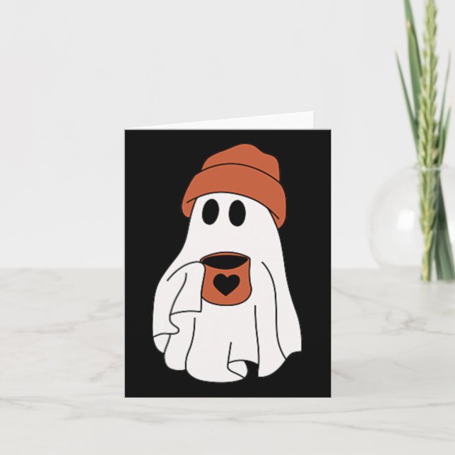 Ghost Drinking Coffee Funny Halloween Costume Coff Card (Front)