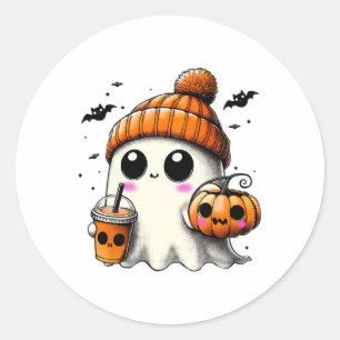 Ghost Drinking Coffee Funny Halloween Costume Coff Classic Round Sticker