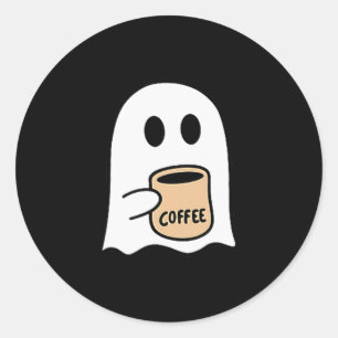 Ghost Drinking Coffee Funny Halloween Costume Coff Classic Round Sticker
