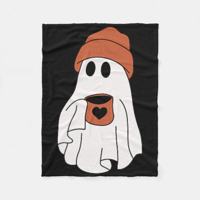 Ghost Drinking Coffee Funny Halloween Costume Coff Fleece Blanket (Front)