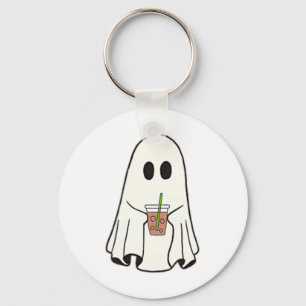 Ghost Drinking Coffee Funny Halloween Costume Coff Keychain