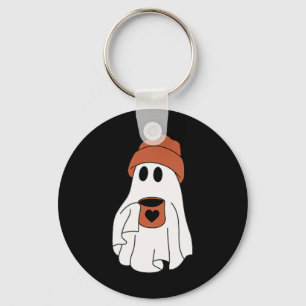 Ghost Drinking Coffee Funny Halloween Costume Coff Keychain