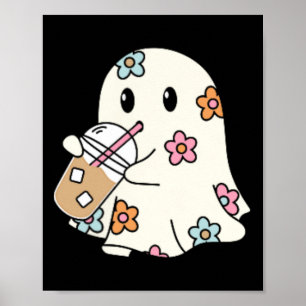 Ghost Drinking Coffee Funny Halloween Costume Coff Poster