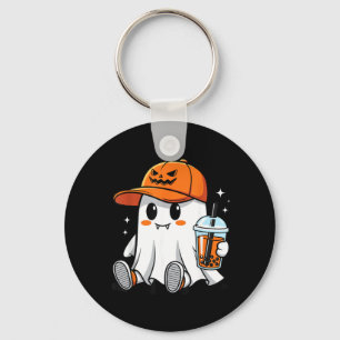 Ghost Drinking Coffee Funny Halloween Costume Keychain