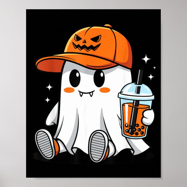 Ghost Drinking Coffee Funny Halloween Costume Poster (Front)